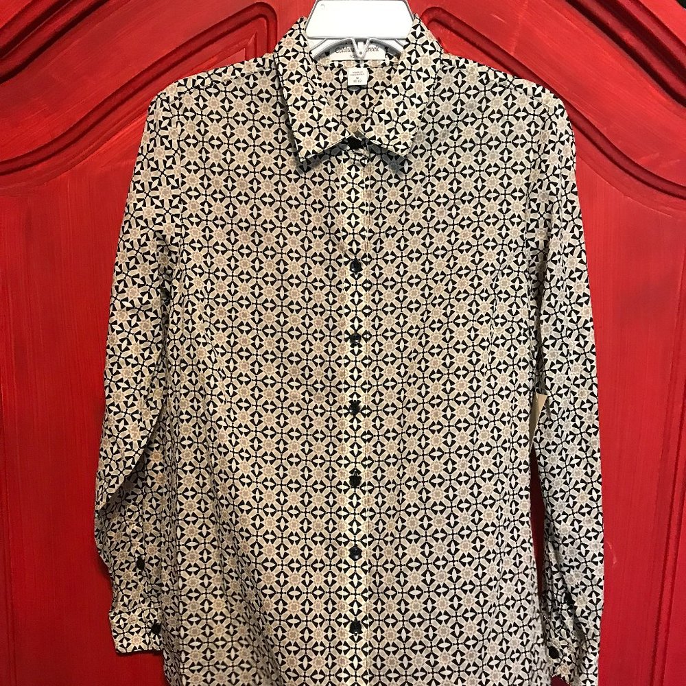 Coldwater Creek long sleeve blouse black gold tan size M medium 10-12 NWT